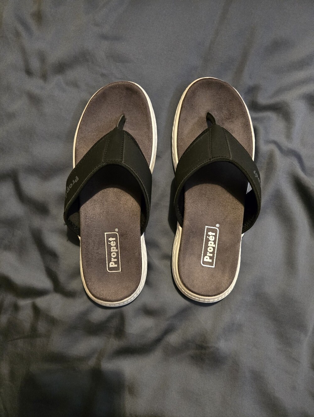 Propet Black Men’s Flip-Flop Sandals with Cream Trim